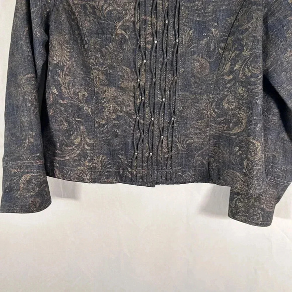 Coldwater Creek Jacket Women's P8 Petite Snap Front Blue Gold Long Sleeve - Picture 11 of 11